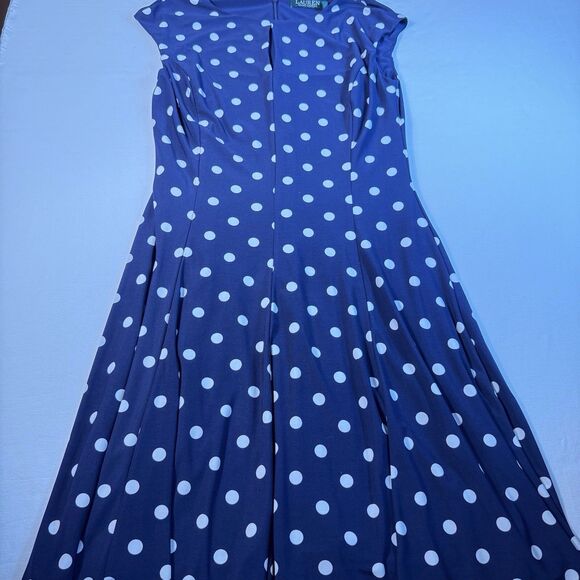 Lauren Ralph Lauren Navy Polka Dot A-Line Dress Size‎ 6 Stretch Brunch Office - Picture 14 of 16